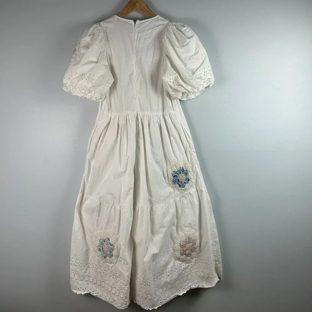 SEA NEW YORK Violette Patch Puff Sleeve Midi Dress M - Picture 3 of 9